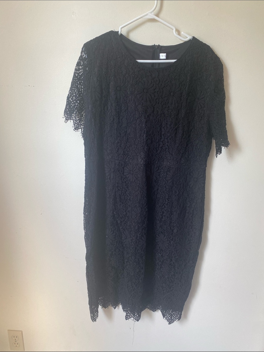 Black Floral Lace Short Dress with Scalloped Edges